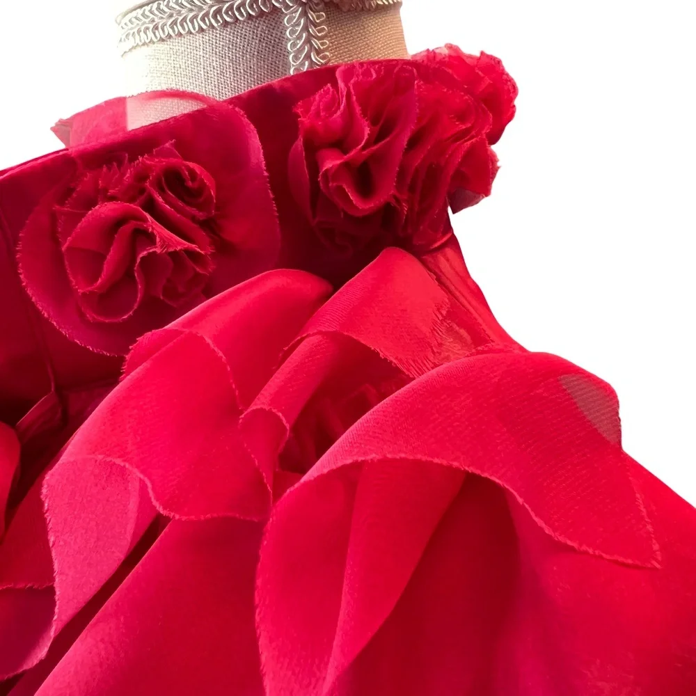 #A125   FOR HER NYC  Barbiecore Hot Pink Ruffle Organza Romantic Blouse NWT M - Picture 5 of 12